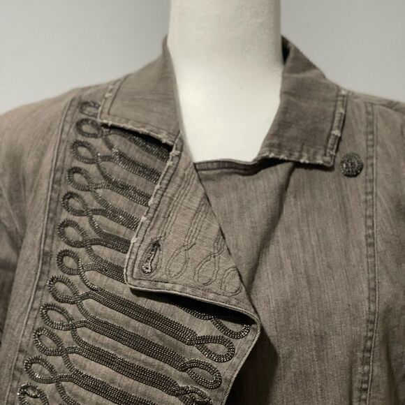 Alice + Olivia military inspired gray jacket chain embellished - Picture 3 of 16